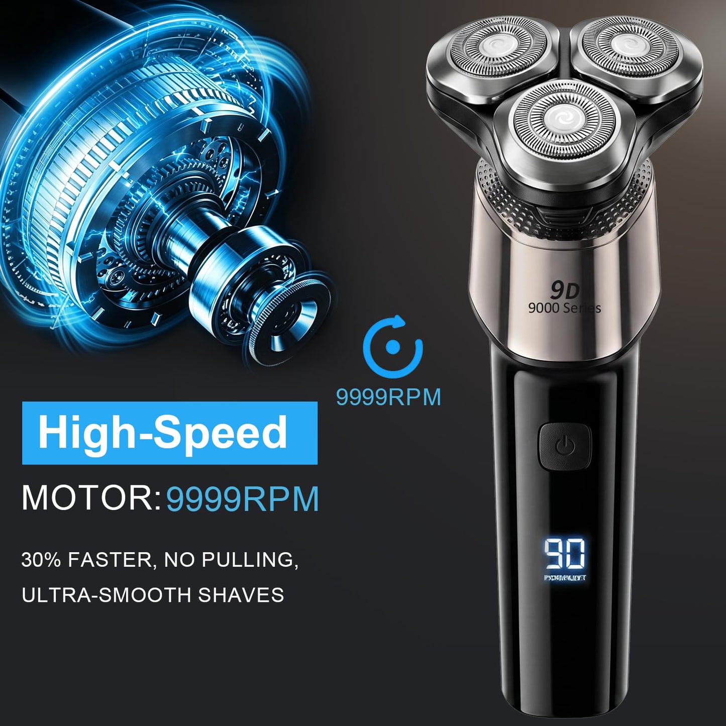 5-en-1 Electric Razor for Men, 9999 RPM High-Speed Electric Shaver with LED Display, 1H Fast Charging, IPX7 Waterproof Razor with Nose Hair Trimmer, Facial Cleansing Brush