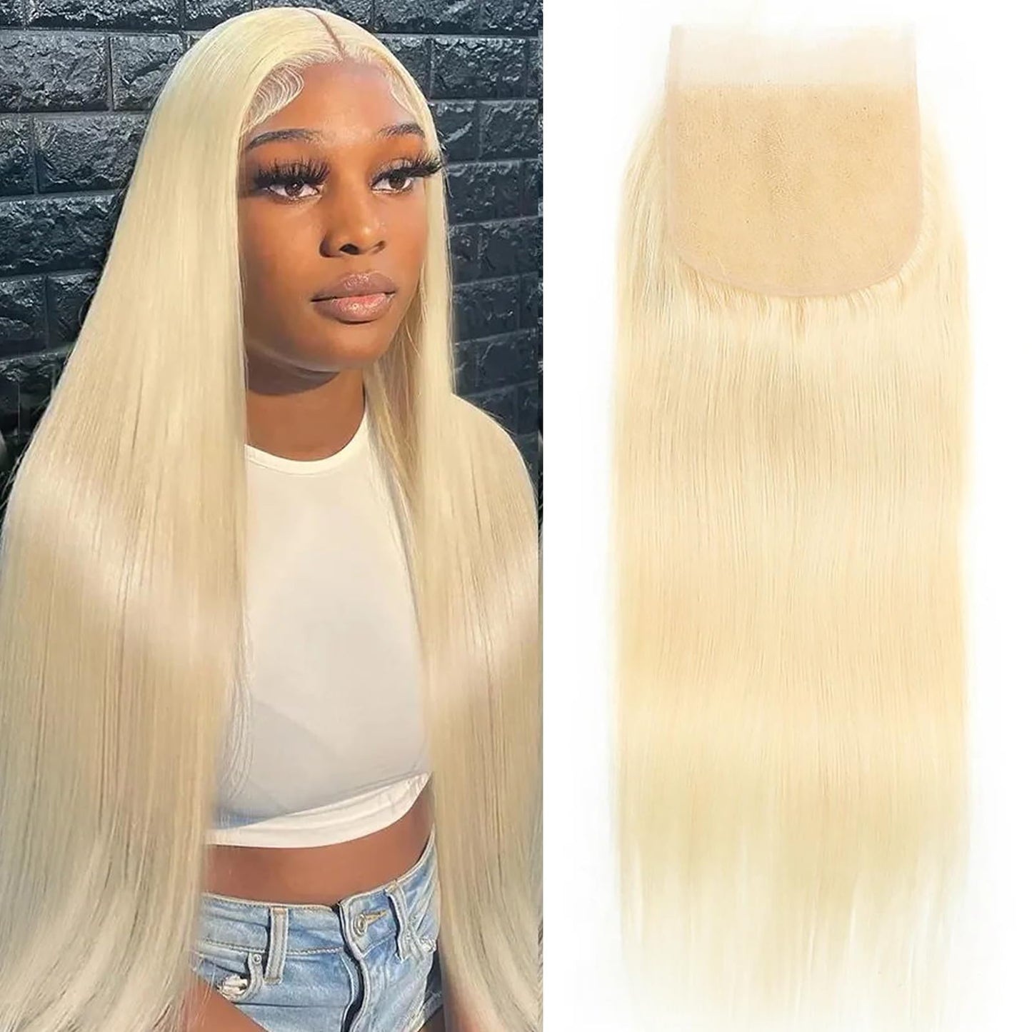 Mstoxic 613 Closure Straight Blonde 5x5 HD Lace Closure Human Hair Extensions 12A Brazilian Virgin Remy Free Part 100% Blonde Human Hair Pre Plucked With Baby Hair 16 Inch