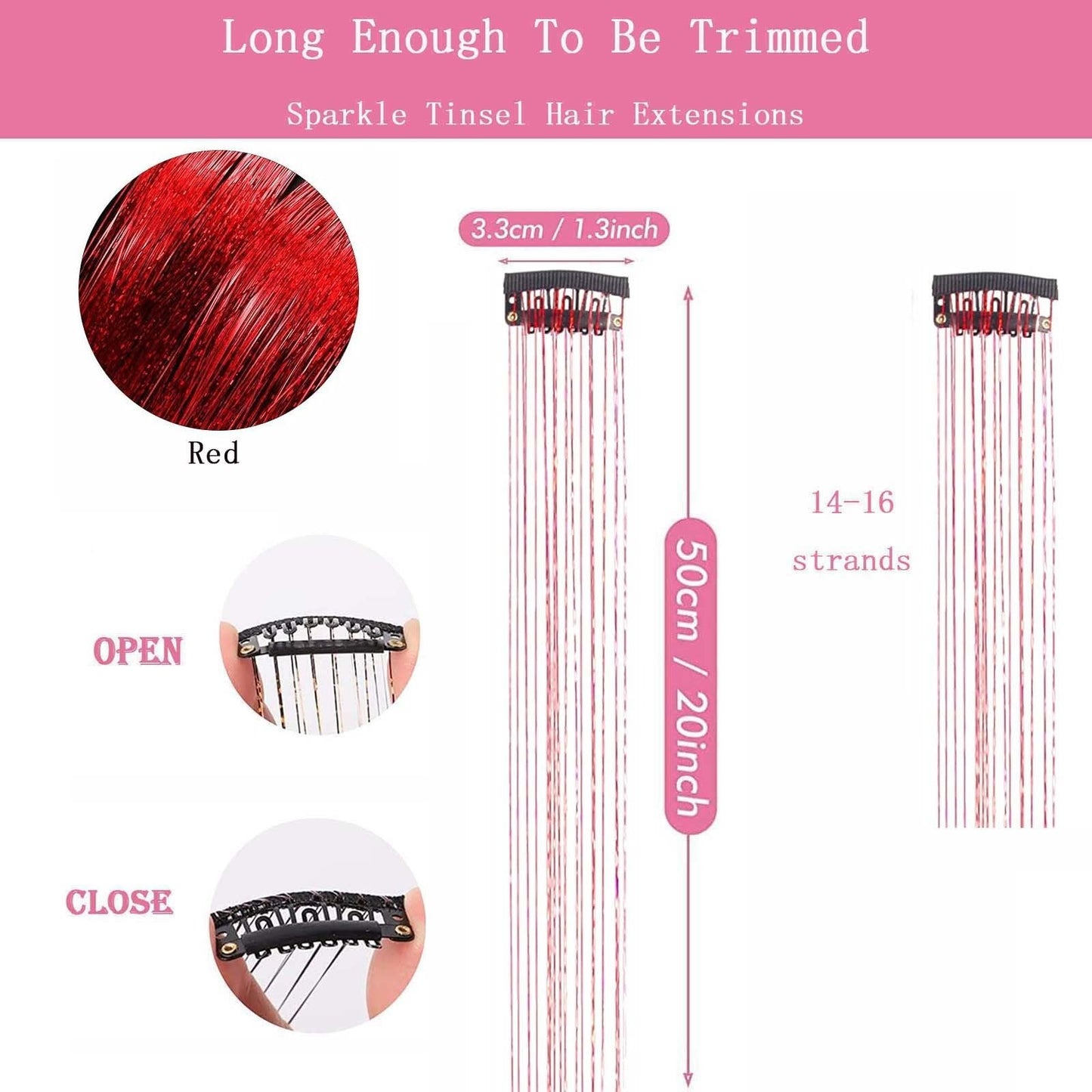 Hair Tinsel Clip in Tinsel Hair Extensions, 6Pcs 21.25In Fairy Glitter Hair Tinsel for Women Sparkle Heat Resistant Festival Hair Accessories for Halloween, Christmas, New Year, Party, Cosplay