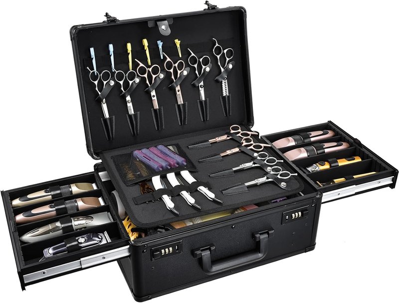 Barber Tool Case - Professional Organizer with Sliding Tray | Durable Hard Travel Briefcase for Clippers & Scissors