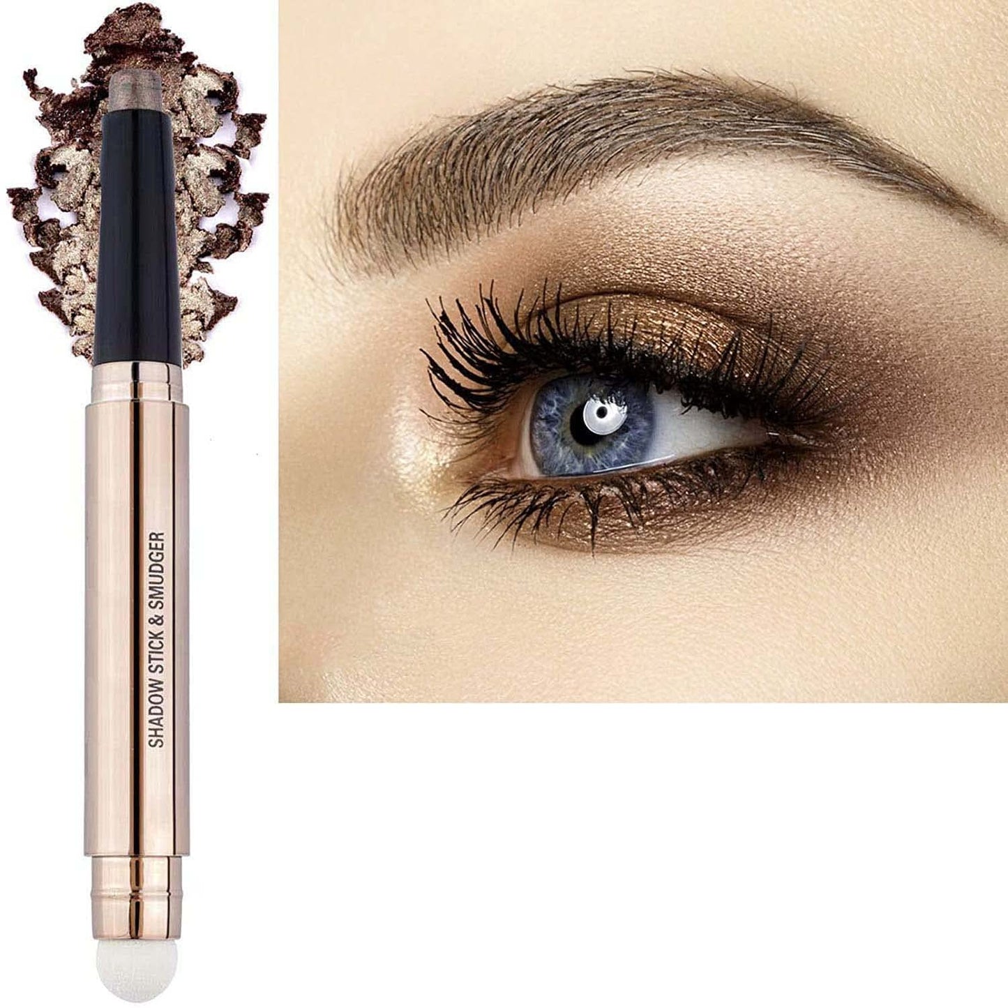 Light Gold Eyeshadow Stick - Waterproof Hypoallergenic Crayon Makeup | Long-Lasting Shimmer with Soft Brush