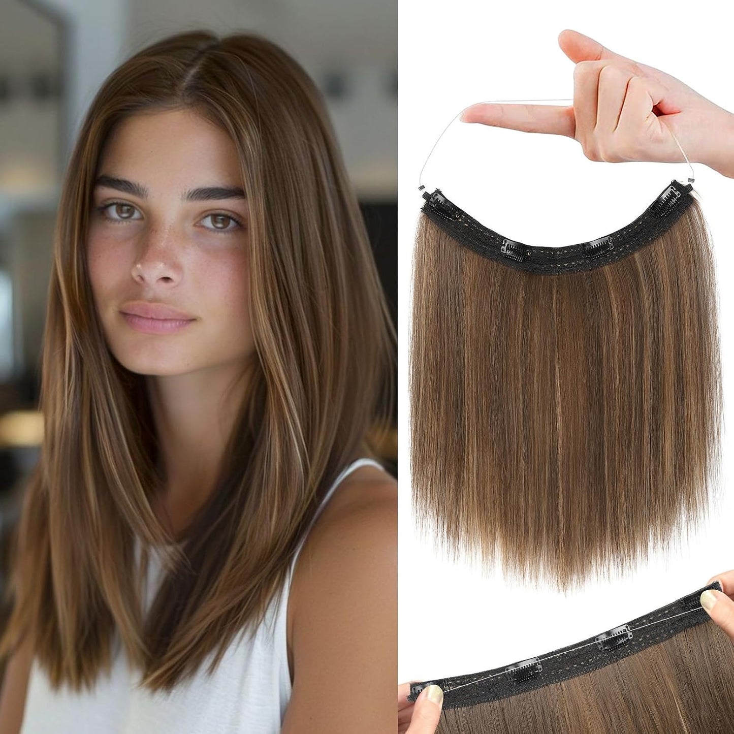 REECHO Invisible Wire Hair Extensions - Thinner Lace Weft, 12-Inch Short Straight Clips | Light Blonde