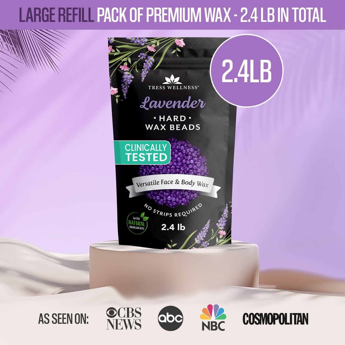 Tress Wellness Wax Beads - Safe for Skin - Dermatologically Tested - At-Home Kit for Bikini, Brazilian & Full Body - Lavender 2.4 lb