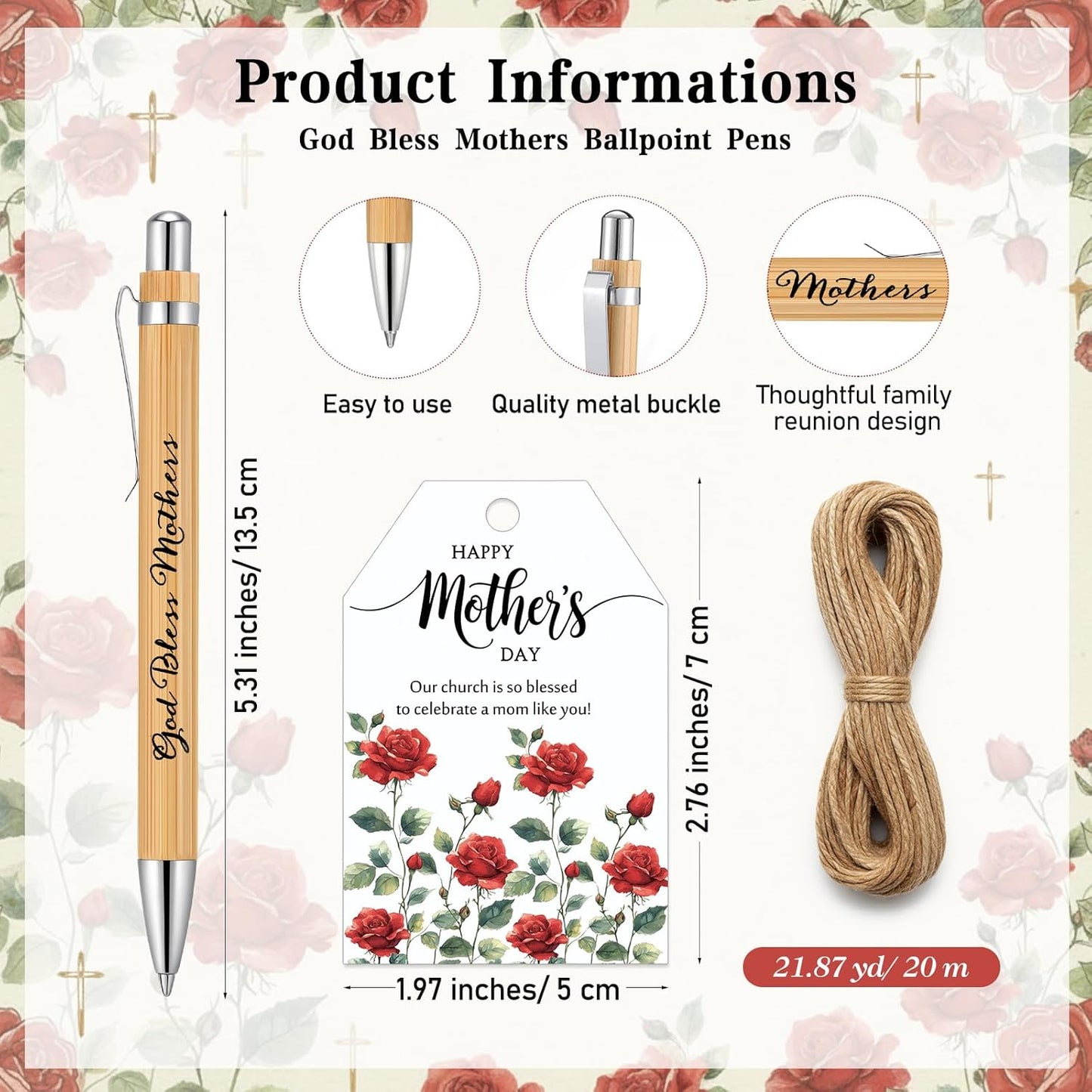 Christian Bible Verse Gifts for Mothers - 30 Sets of Pens, Notebooks & Cards | Perfect for Church & Sunday School (Rose)