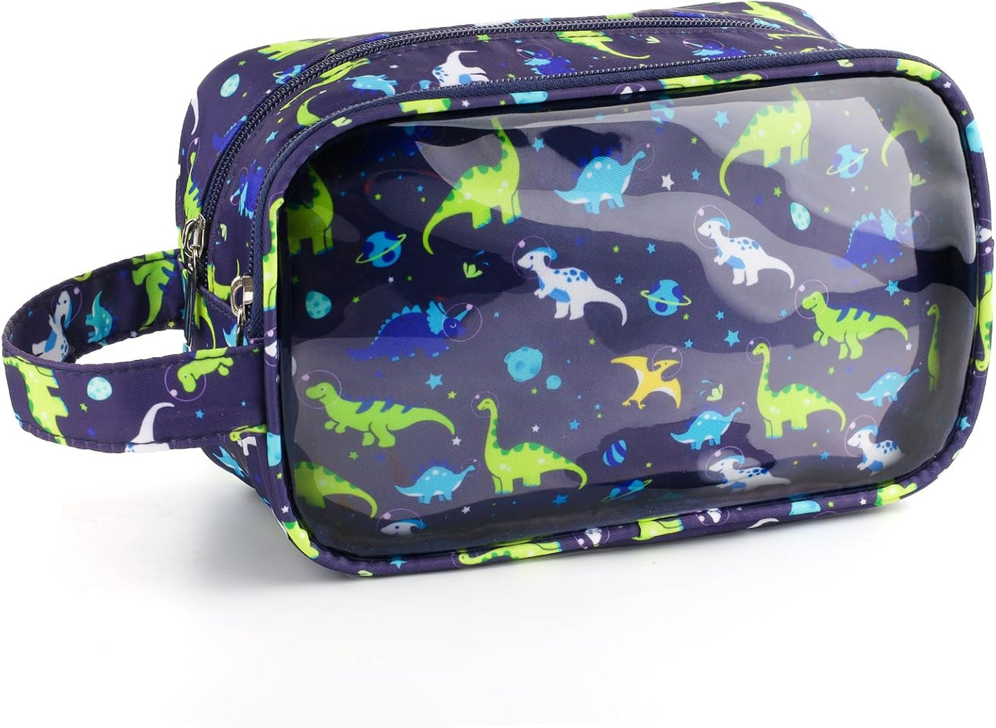 Kids Toiletry Bag - Waterproof Hanging Travel Organizer for Boys | Blue Soccer Balls Design