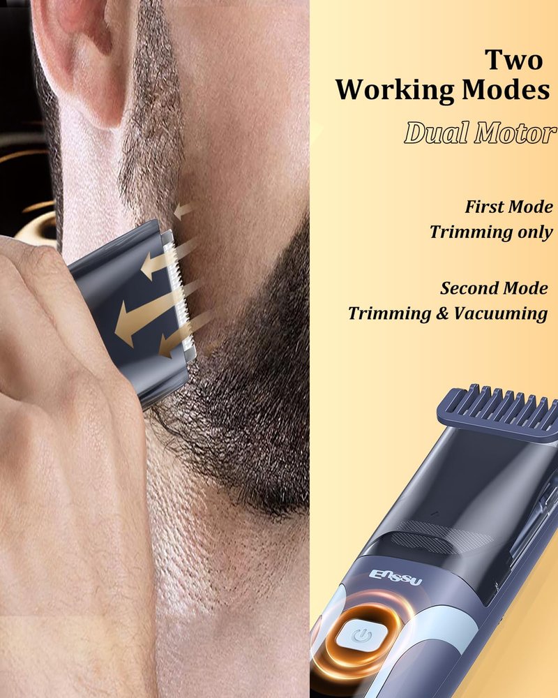 ENNSU Vaccum Beard Trimmer for Men, Rechargeable Electric Men Beard Trimmers with 2 Combs, 1-20mm Adjustable Length Dial, Waterproof Cordless Mustache Trimmer for Face, Stubble, Blue