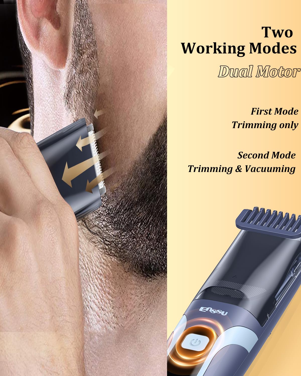 ENSSU Beard Trimmer for Men Auto-Vacuum, Rechargeable Electric Men Beard Trimmers with 2 Combs, 1-20mm Adjustable Length Dial, Waterproof Cordless Mustache Trimmer for Face, Stubble,Blue