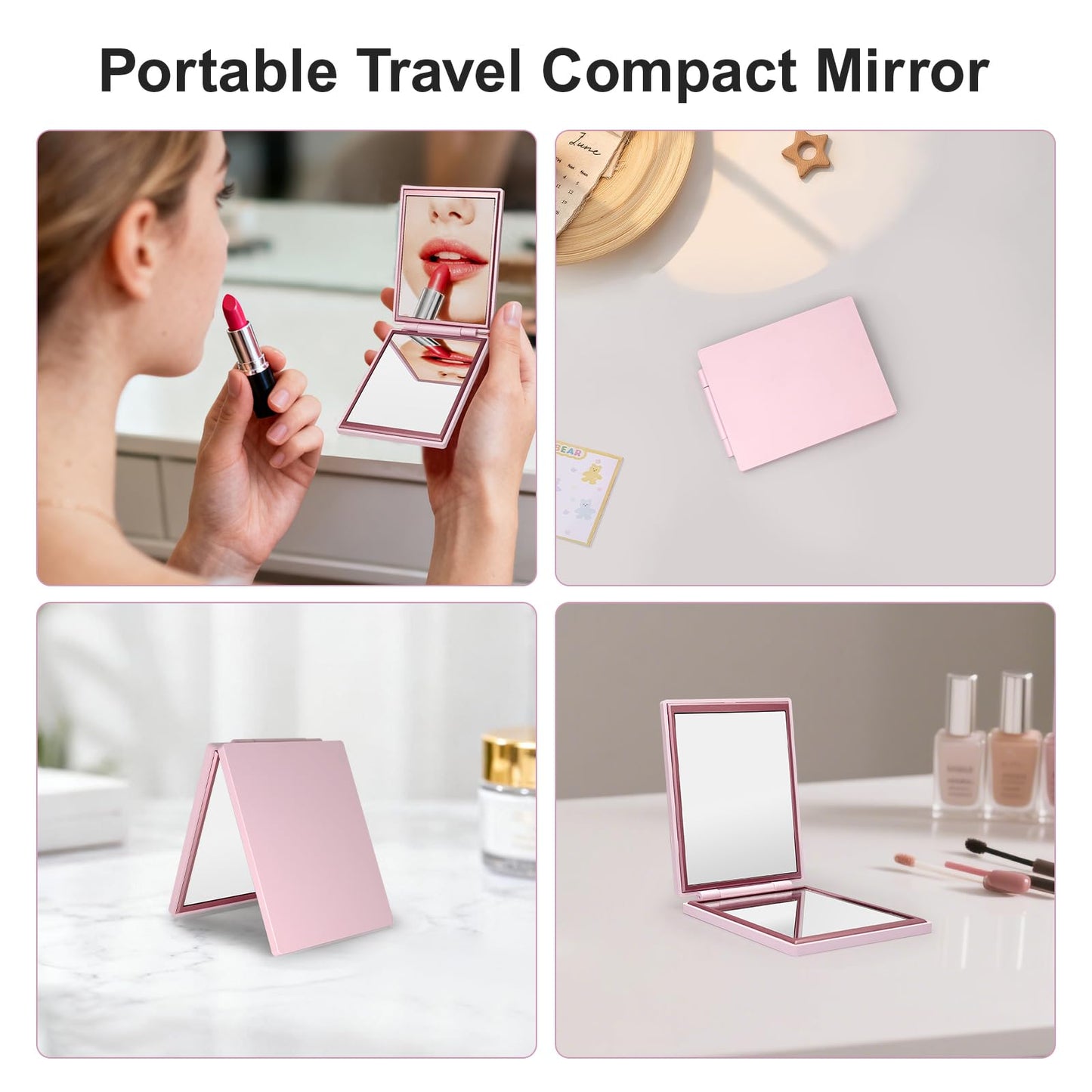 Kintion Compact Mirror, 1x/3x Portable Travel Mirror for Pocket, Purse, Handbag, Pink