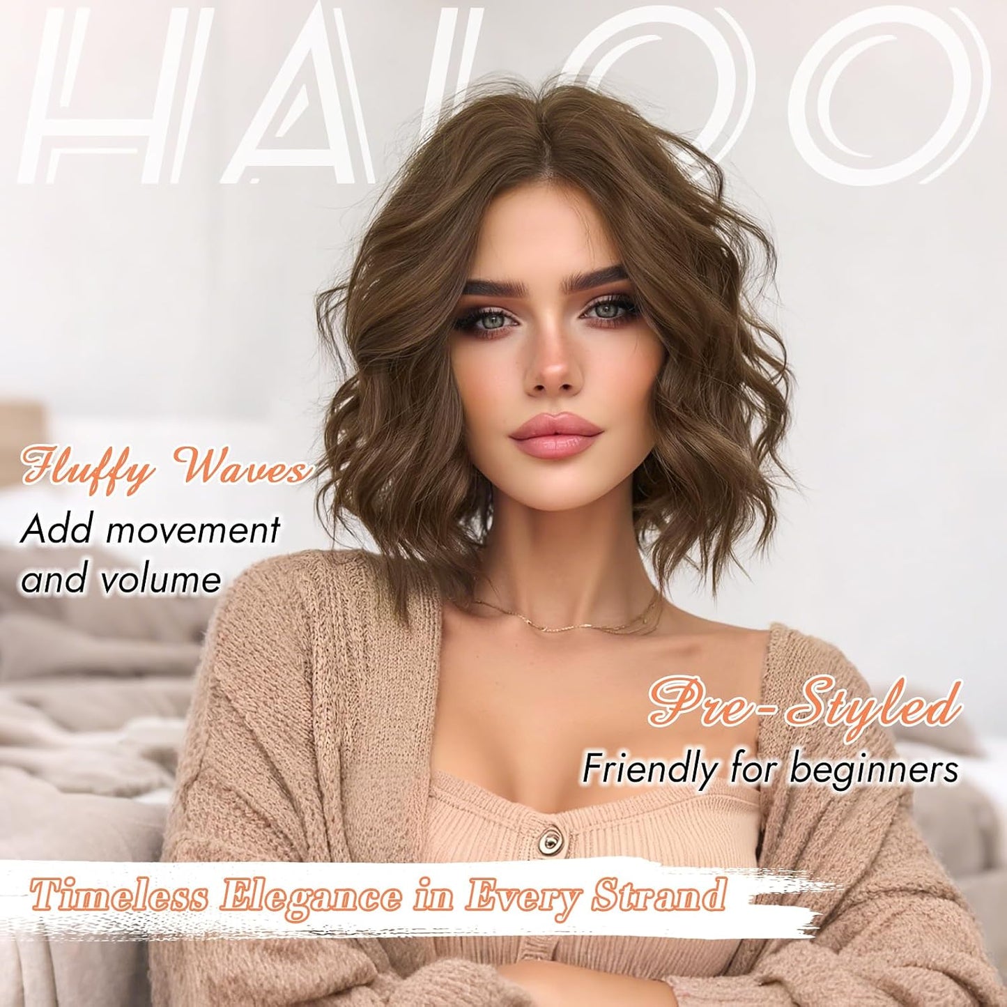 Brown Bob Wig for Women - Lace Front Short Soft Wavy Curly Synthetic Hair | 11 Inch Golden Brown