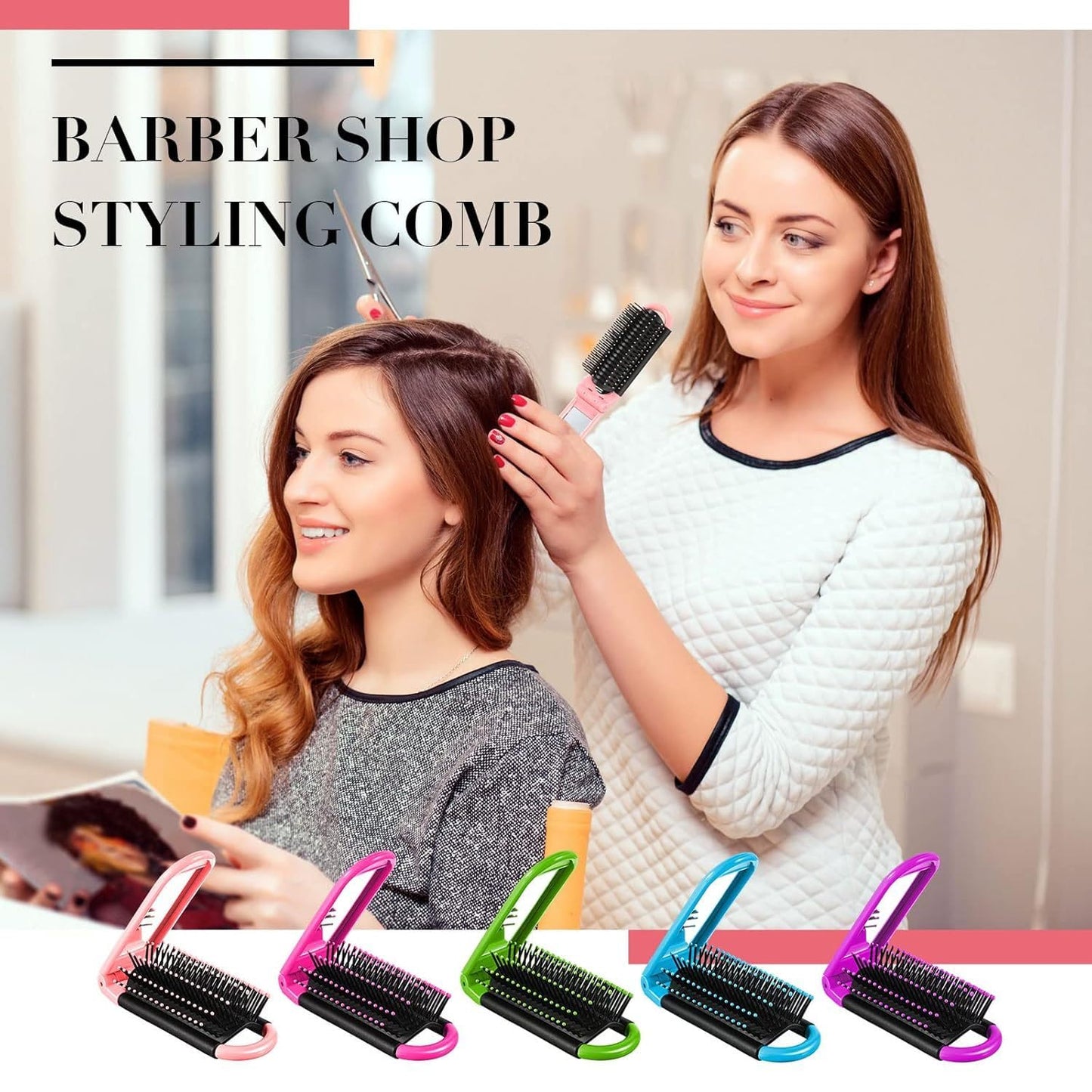 Folding Brush with Mirror for Women, Girls - Mini Hair Brush for Purse, Small Pocket with Soft Nylon Bristles and Mirror for Travel