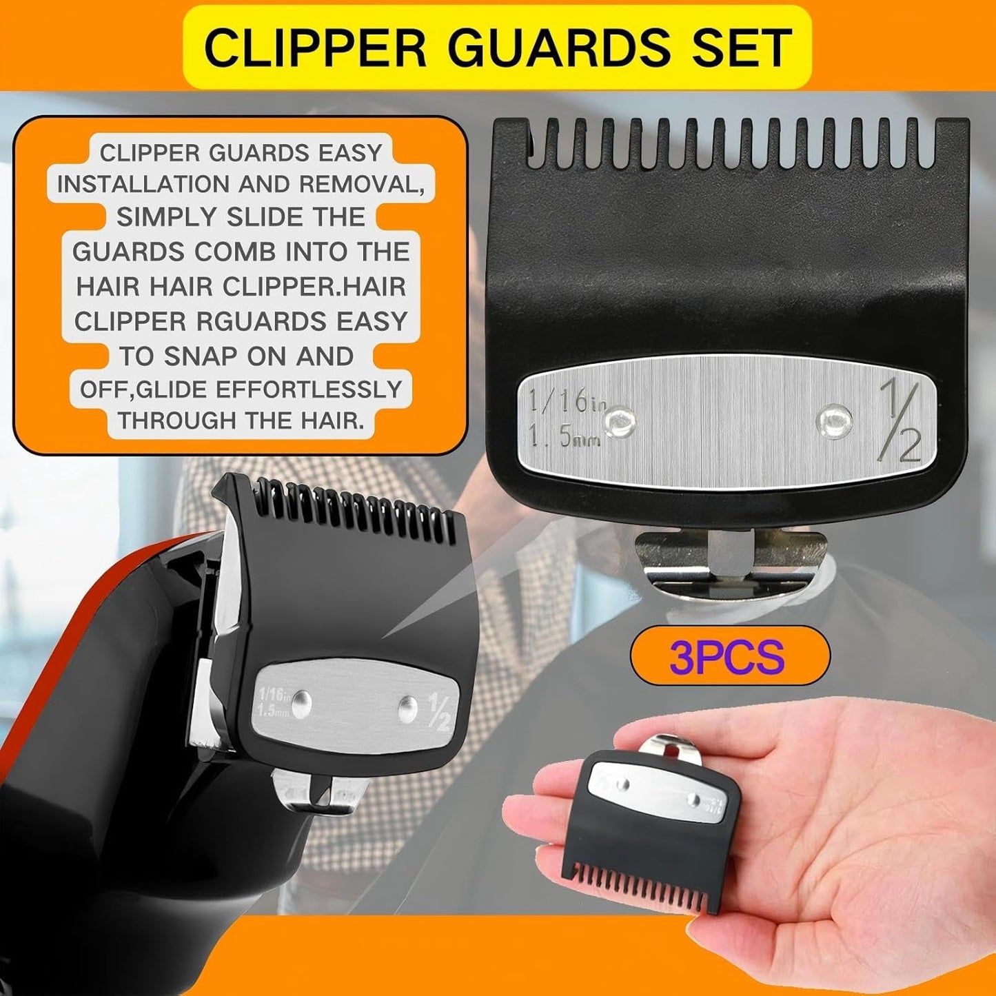Wahl Clipper Guards Set - 3 Pack Replacement Metal Guide Combs | 1/16" & 1/8" for Barbers, Black