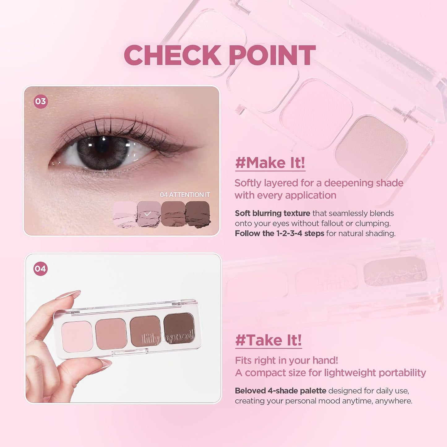 Mood It Palette - 4-Shade Korean Eyeshadow Palette for Daily Wear | Soft Blending, Buildable Coverage, Matte & Shimmer Finish, 0.11 oz (01 Fresh It)