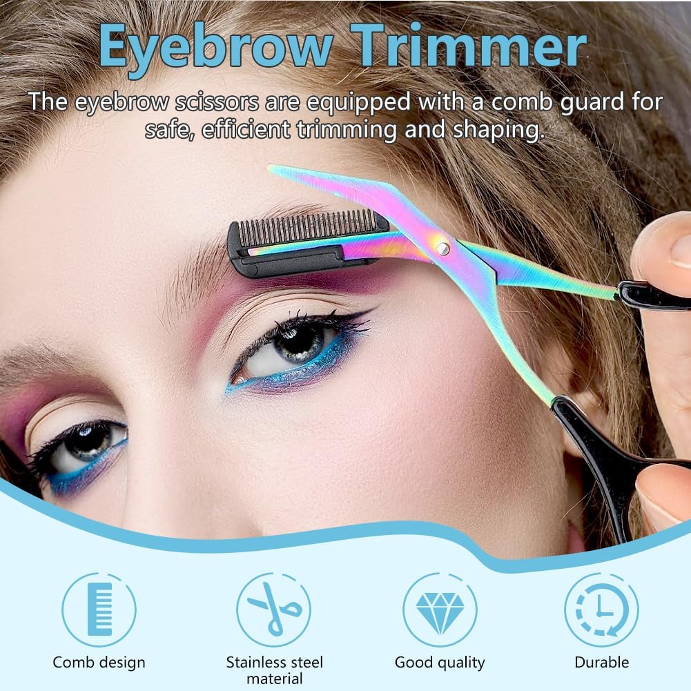 Eyebrow Trimmer Scissors - 2-in-1 Precision Stainless Steel Grooming Tool | Portable Black Eyebrow Cutter for Men & Women