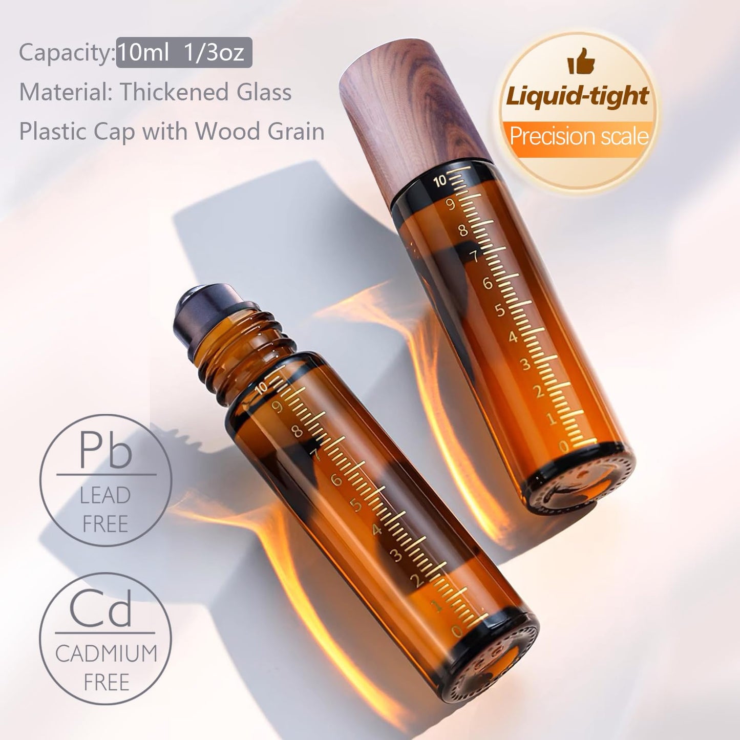 Matifaner 30pcs Essential Oil Roller Bottles, Amber Glass Roller Balls for Essential Oils, 10ml Empty Rollerball Bottles for Travel Refillable Roll on Perfume