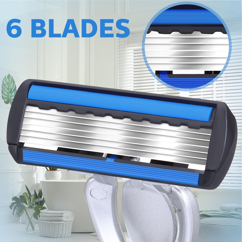 Leriton 40 Pcs Disposable Men's Razors Set 6-blade Sensitive Skin Refillable Razor Kit for a Comfortable Shave, 2 Handles and 38 Cartridges