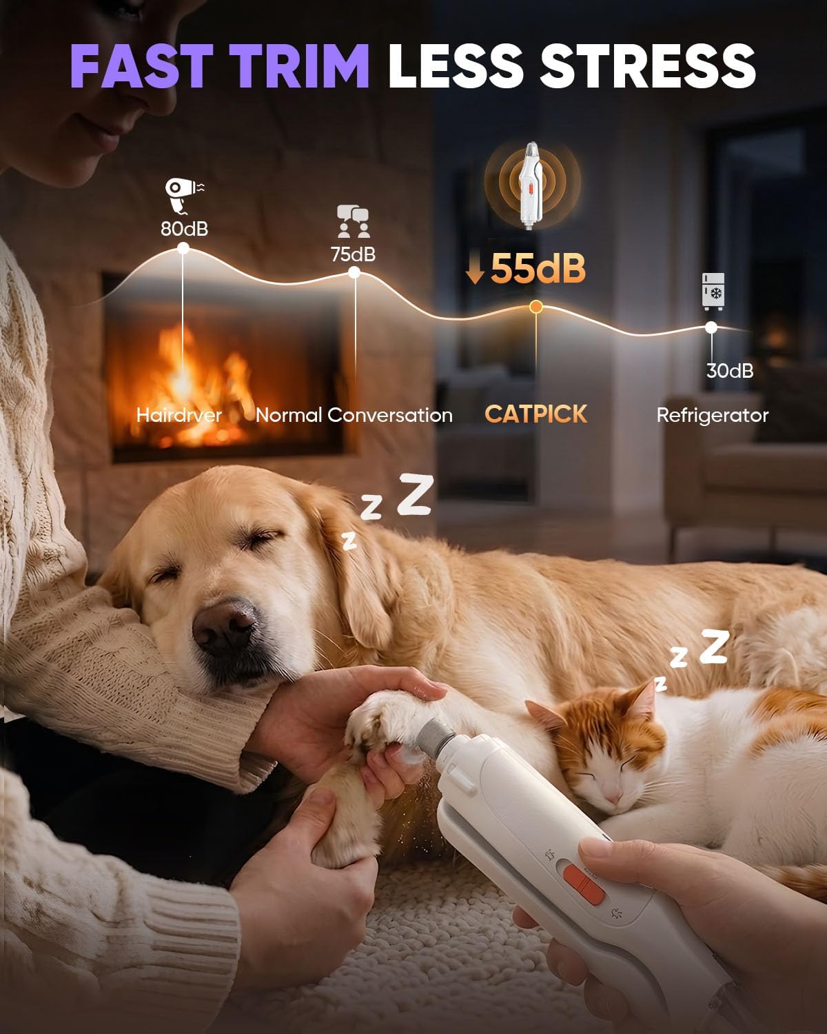 2-in-1 Cat & Dog Nail Clippers - USB Rechargeable Claw Trimmer with Quick Sensor & LED Lights | For All Sizes