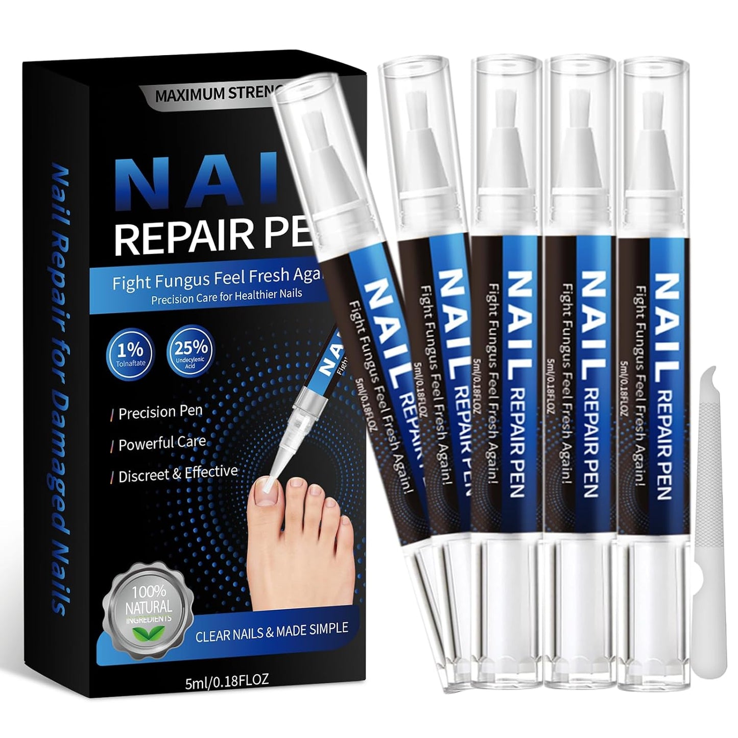 Nail Fungus Treatment Pen - 25% Undecylenic Acid for Toenail Repair | 5 Count, 5ml/0.18FL OZ