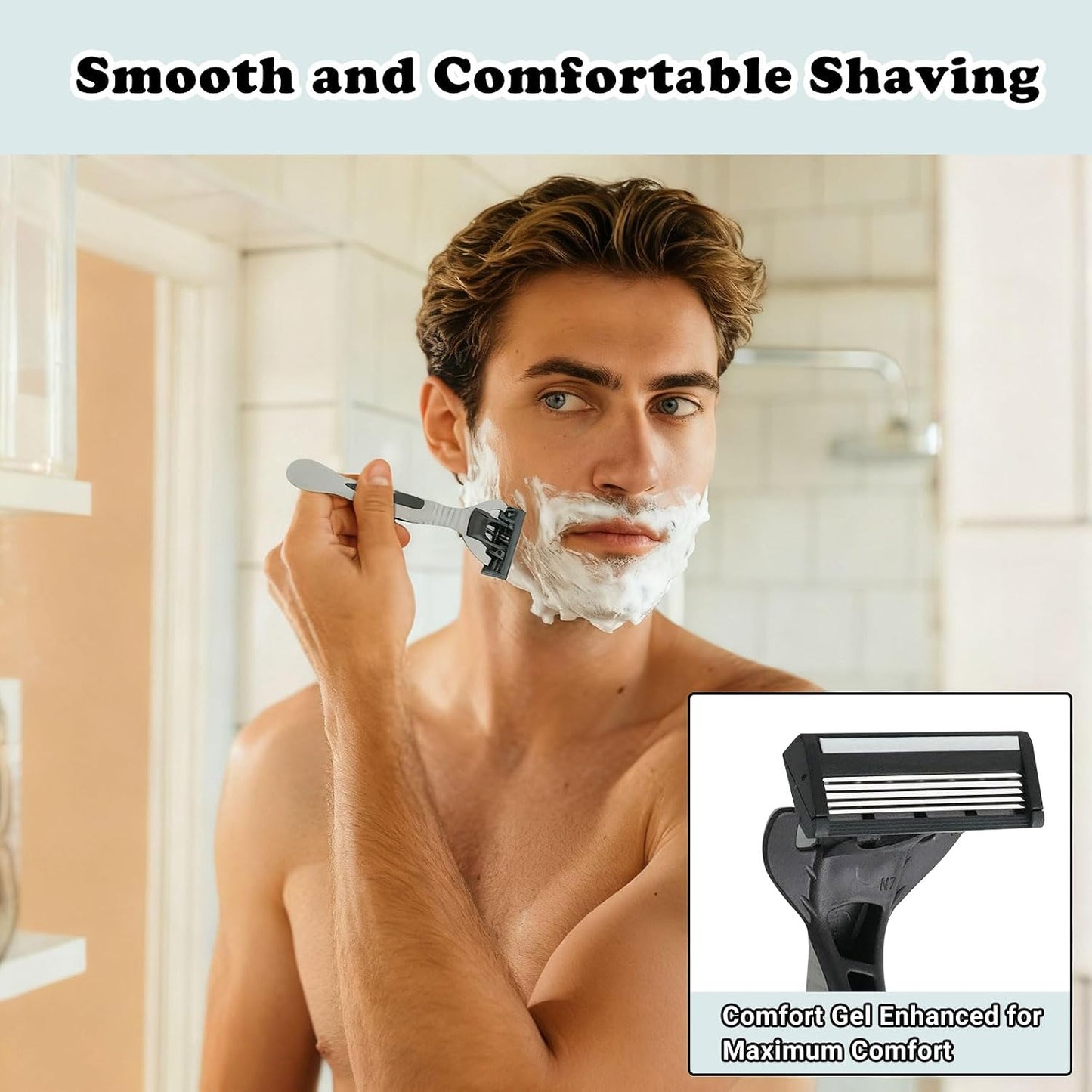 Men's Disposable Razors - 25 Pcs Bulk Set for Sensitive Skin | 5-Blade Comfortable Shave for Head & Face