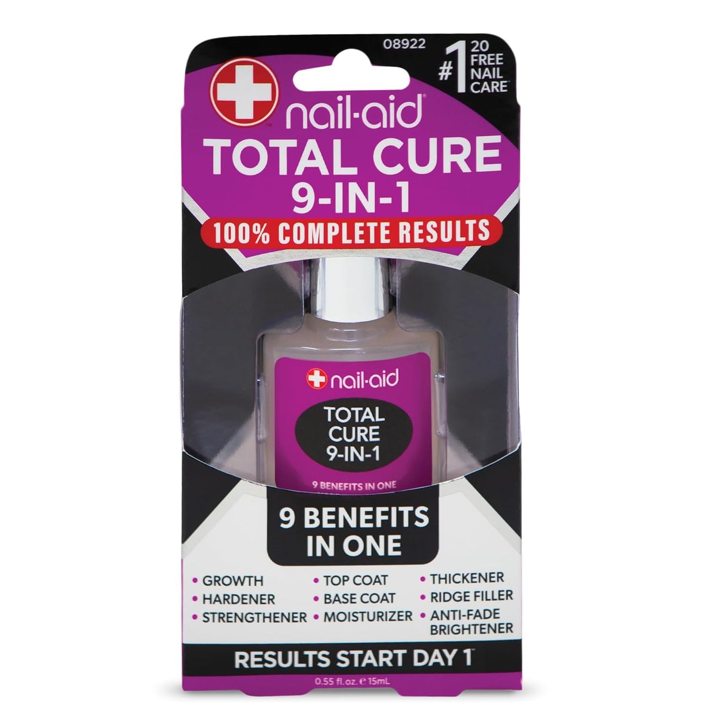 Nail-Aid Total Cure 9 in 1 Nail Treatment - Strengthen & Brighten Brittle Nails | Clear, 0.55 Fl Oz