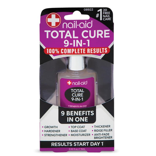 Nail-Aid Total Cure 9 in 1 Nail Treatment - Strengthen & Brighten Brittle Nails | Clear, 0.55 Fl Oz