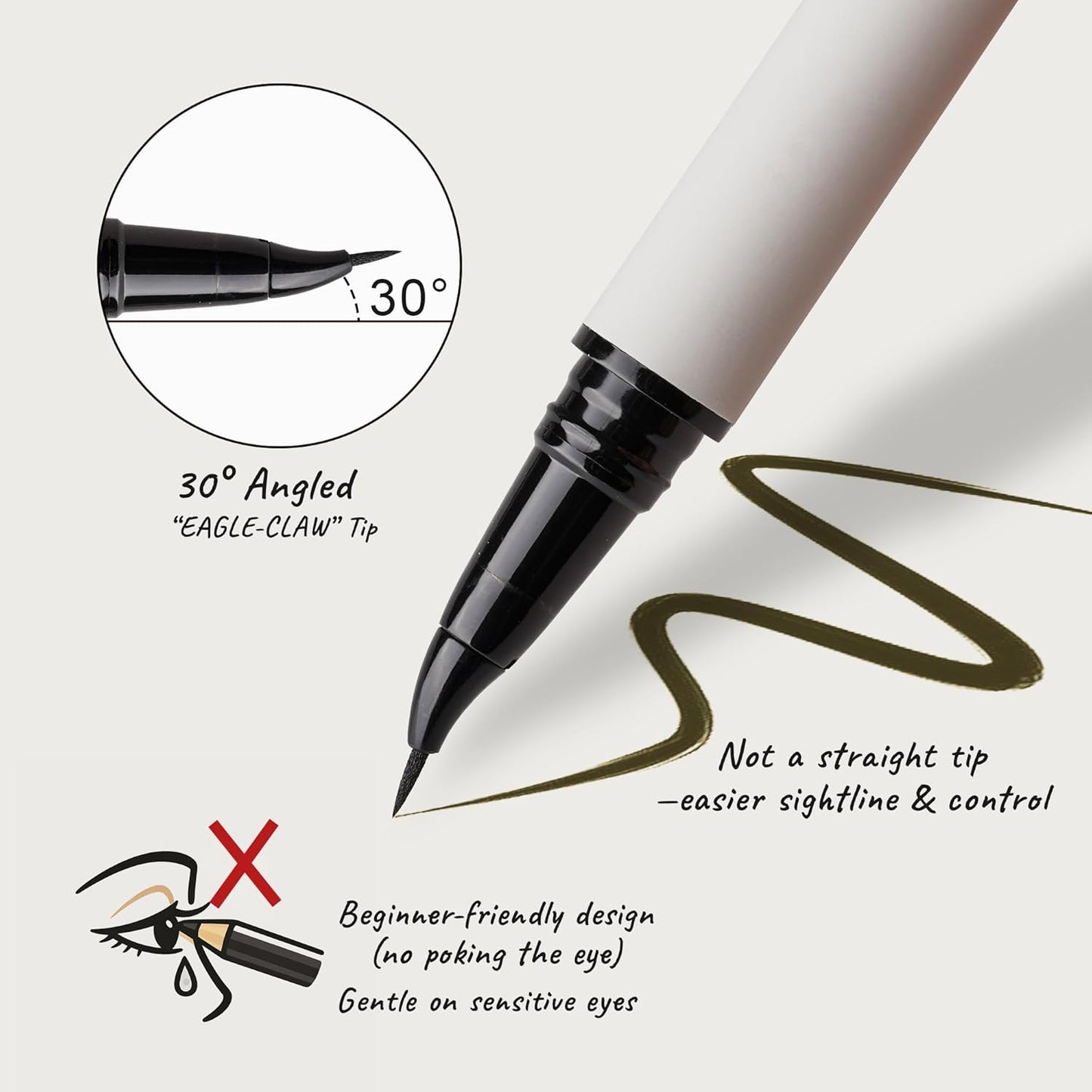 Curved Tip Liquid Eyeliner Pen - Medium Brown, Ultra-Fine Precision for Natural Look | Long-Lasting & Easy to Remove