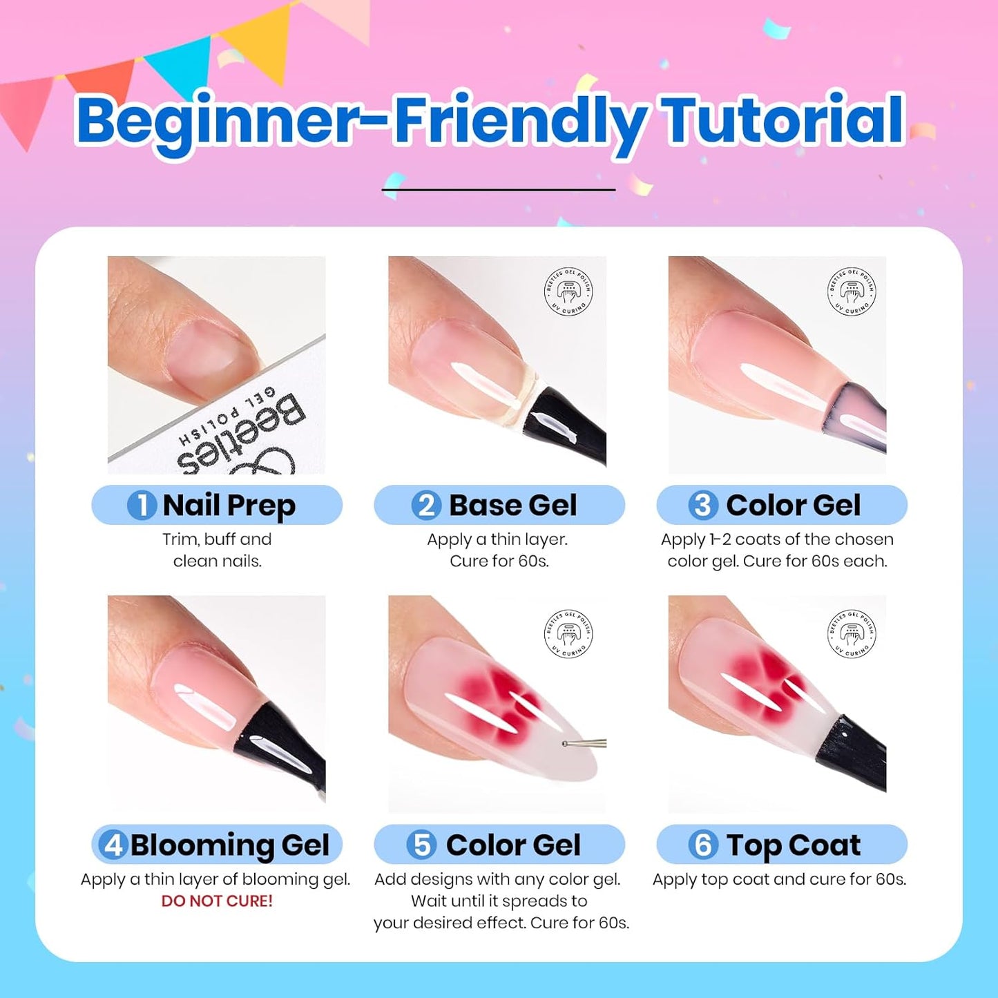 Beetles Blooming Gel - 15ml Clear UV LED Nail Polish for Marble Floral Design | Soak Off DIY Manicure