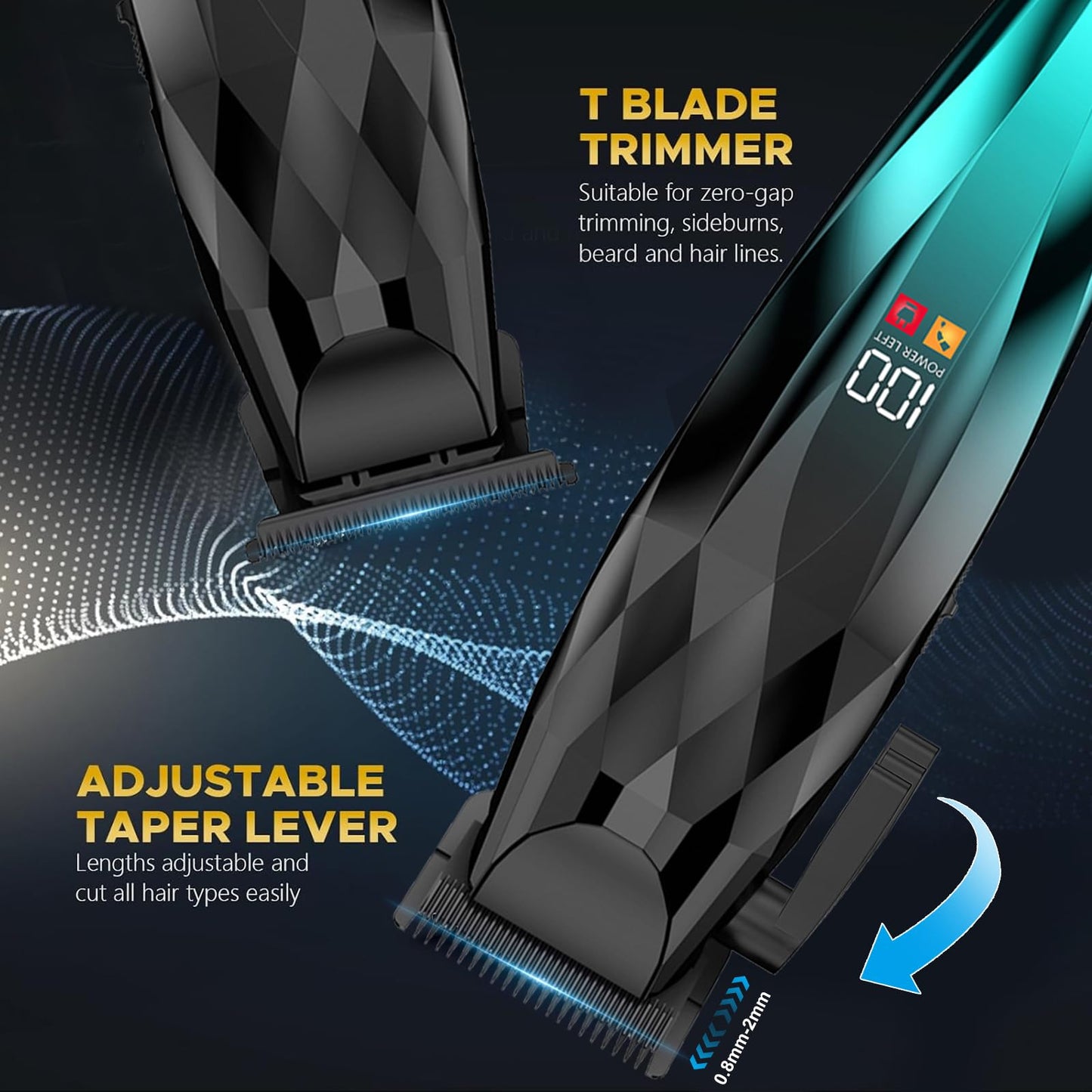 2-in-1 Professional Hair Clippers Set,Cordless Hair Clippers and T-Blade Trimmer Kit for Men,LCD Display,USB Rechargeable,Adjustable Guards,Waterproof,Beard & Body Grooming Kit (Green)