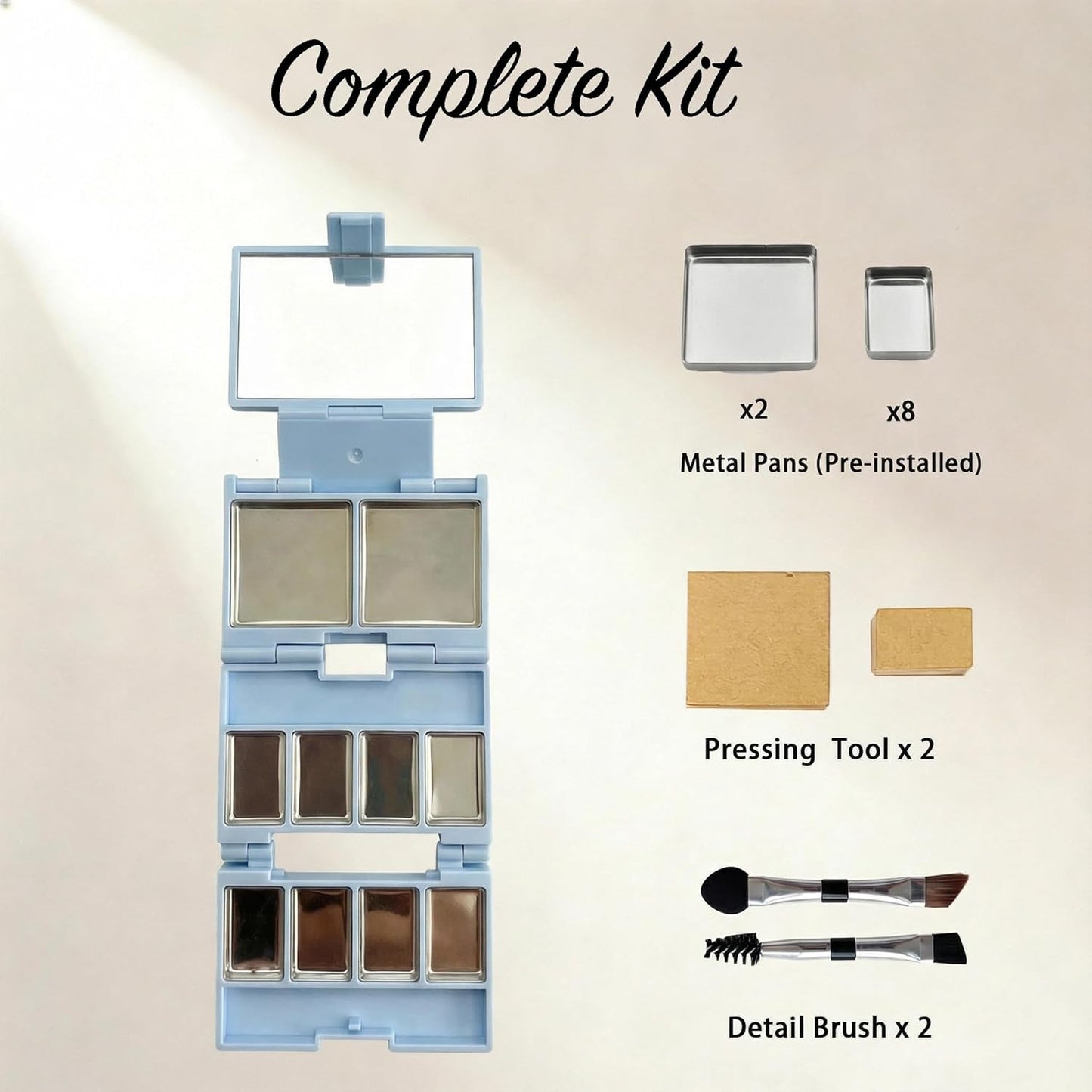 Foldable Magnetic Makeup Palette - DIY Eyeshadow Organizer Kit with Mirror | 3-Layer Portable Case, 20 Pans, 2 Brushes, Pink & Blue