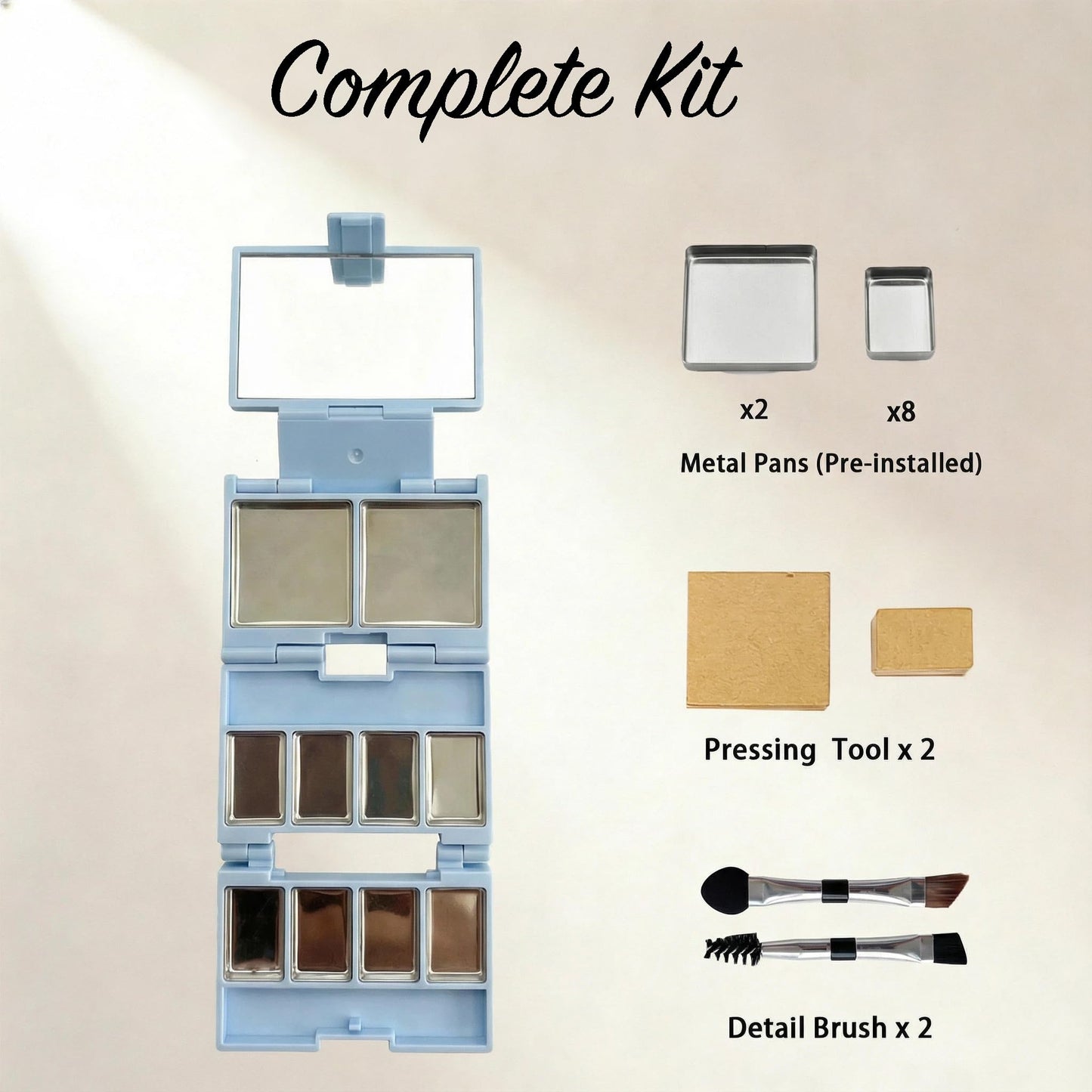 Foldable Magnetic Empty Makeup Palette with Mirror 2 Pack - DIY Eyeshadow Depot & Organizer Kit, 3-Layer Compact Travel Case, 20 Pans, Brushes & Tools, Yellow & Blue
