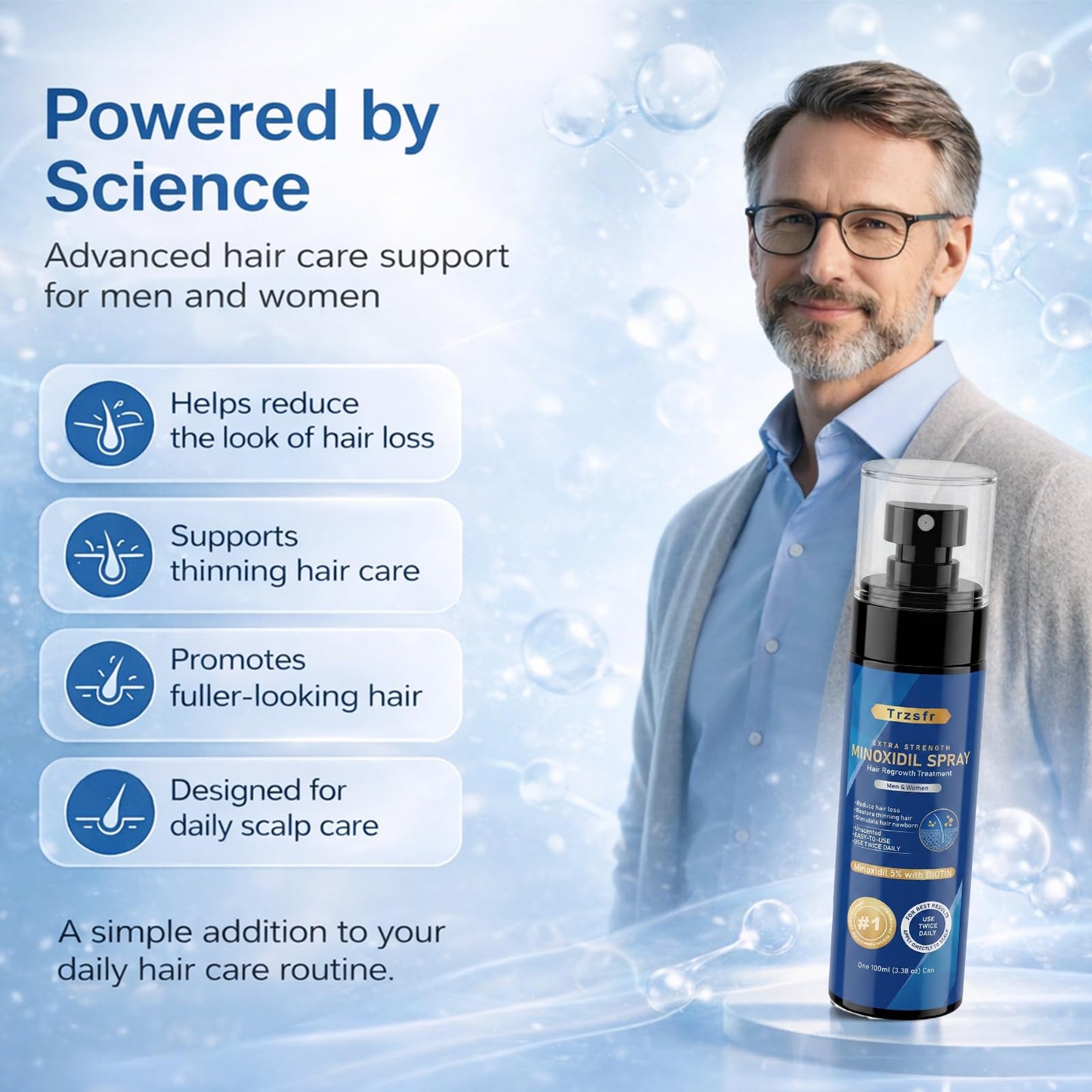 5% Minoxidil Spray for Men & Women with Roller Applicator, 5 Pack Hair Regrowth Treatment Infused with Biotin, Direct Bottle Connection for Precise Scalp & Beard Application, 16.9oz 8 Month Supply