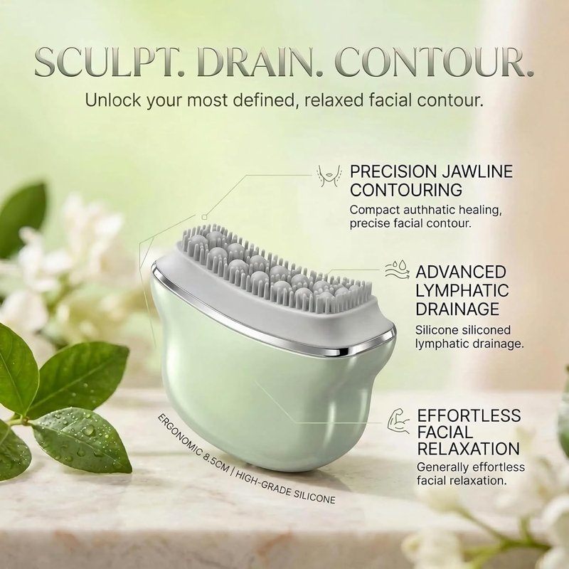Lymphatic Contour Face Brush - Silicone Cleansing Tool for Anti-Puffiness & Jawline Sculpting | Improves Skin Glow