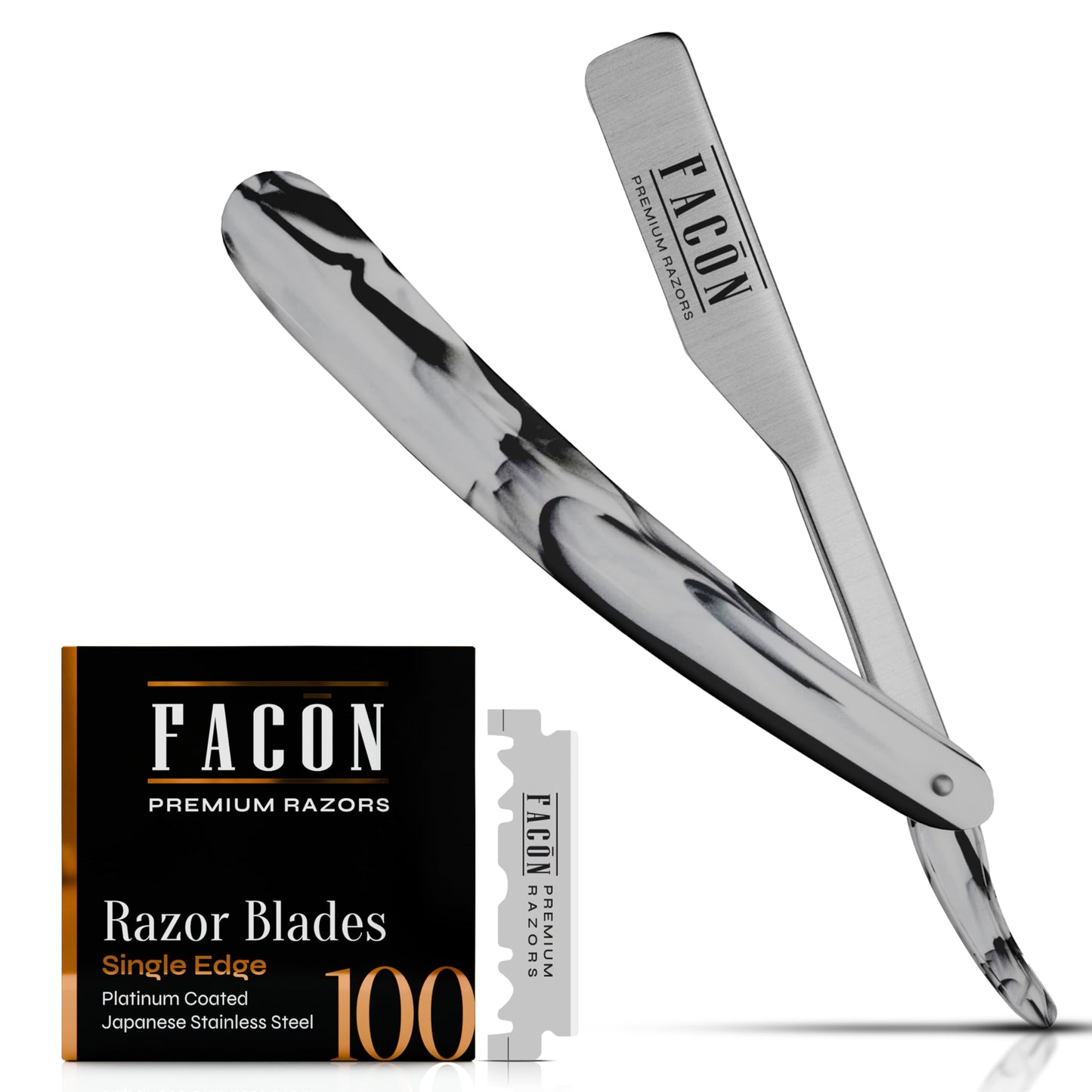 Facón Straight Razors for Men - Professional Barber Straight Edge Razor Kit with 100 Blades, Classic Stainless Steel Barbero Shaver for a Smooth & Precise Shave, Premium Barber Razor for Men's Shaving