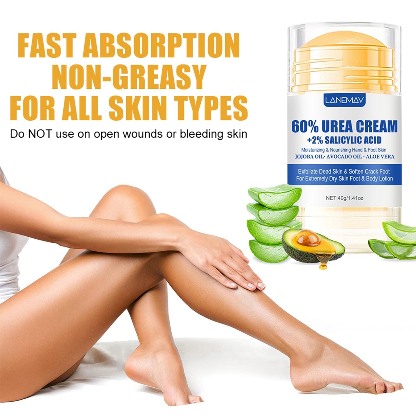 DENESTUP 2Pcs Urea Cream 60% for Feet & Dry Cracked Skin, Cracked Heel Repair Stick Maximum Strength Moisturizing Foot & Hand Balm, Repair Creams for Dry Feet, Knee, Elbow and Hand