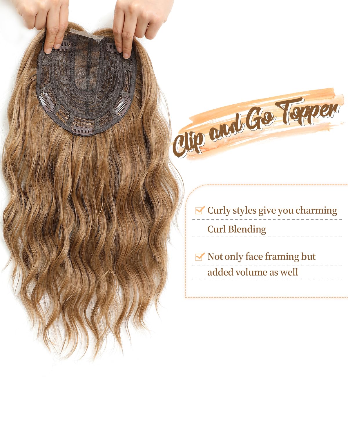 Hair Topper for Women - 16 Inch Natural-Looking Synthetic Hairpiece with Soft Volume & Secure Clips