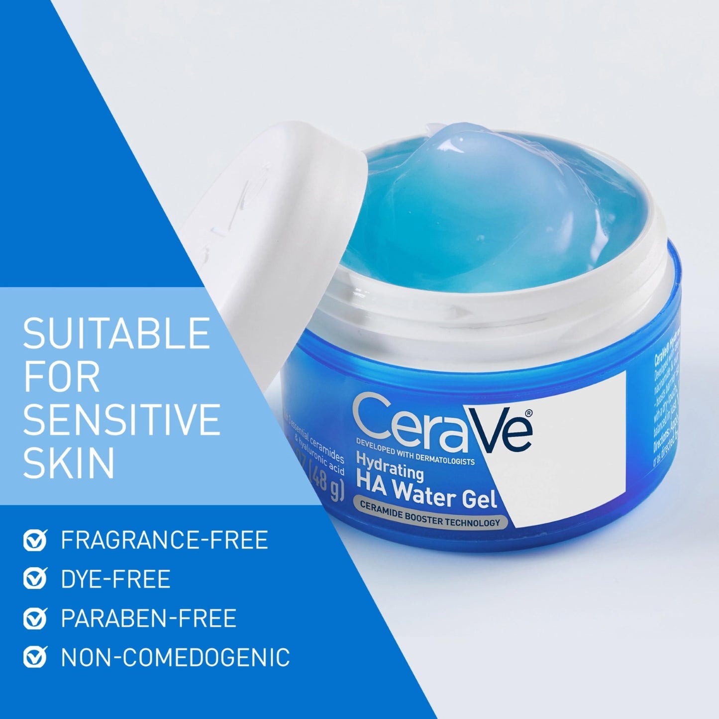 CeraVe Hydrating Hyaluronic Acid Water Gel, Lightweight Facial Moisturizer for Plumping Hydration with Ceramides, Hyaluronic Acid & Niacinamide, Fragrance-Free, Safe for Sensitive Skin 1.7oz
