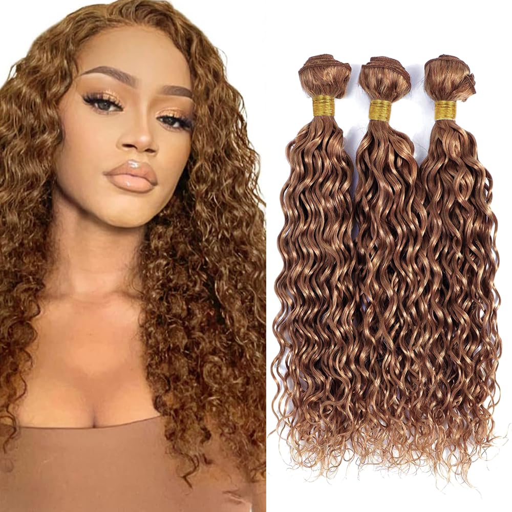 Light Brown Human Hair Bundles Color 30 Water Wave Bundles 26 28 30 inch LadrXadr Human Hair Bundle 150g