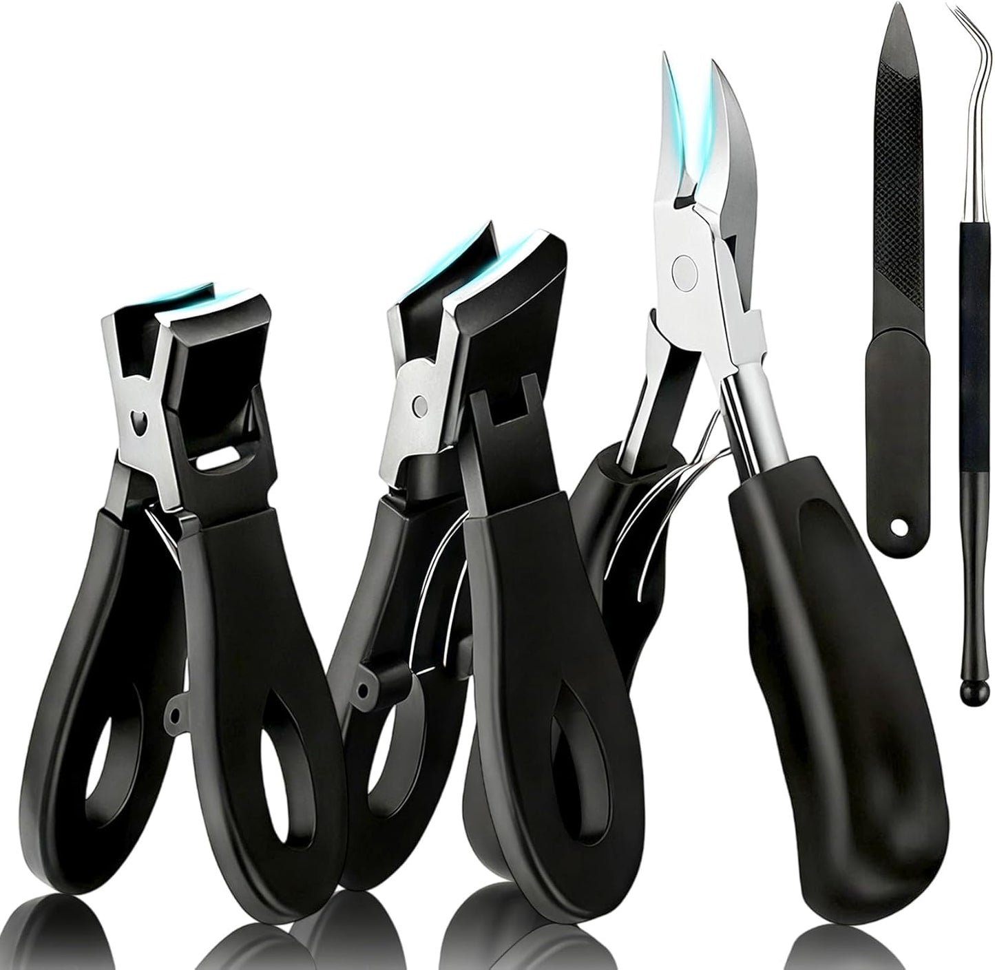 Toenail Clippers for Seniors - Heavy Duty Ingrown Nail Cutter with Long Handle | 5-Piece Set for Thick Toes