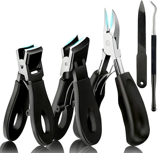 Toenail Clippers for Seniors - Heavy Duty Ingrown Nail Cutter with Long Handle | 5-Piece Set for Thick Toes