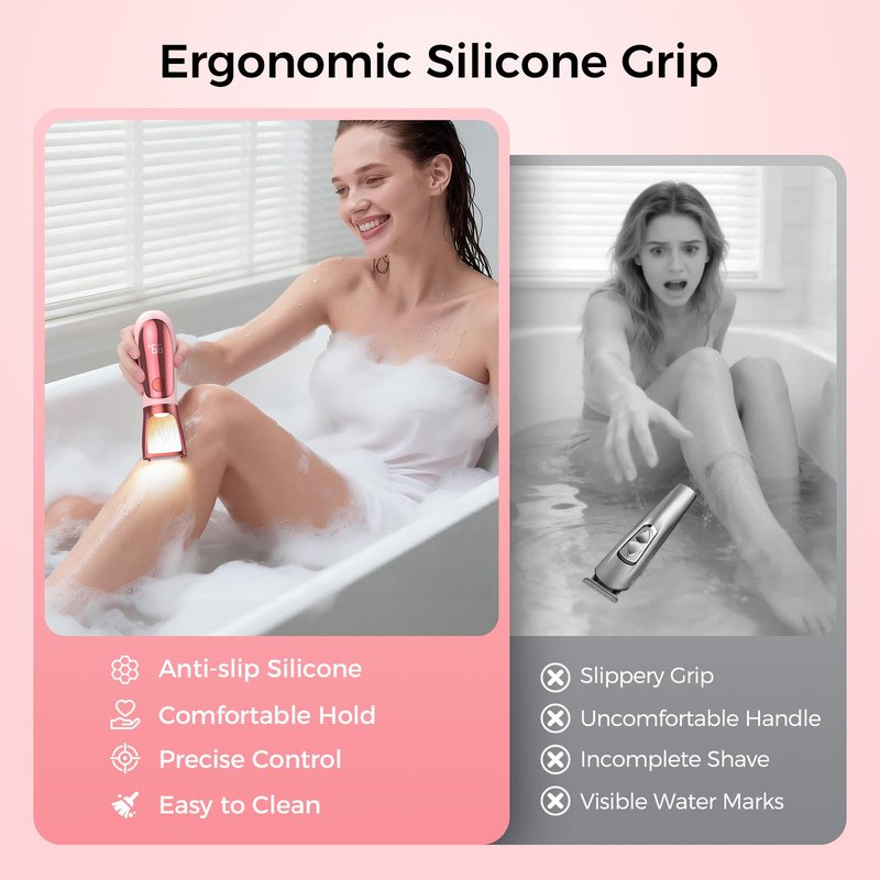 NIPOO Bikini Trimmer for Women, 2 in 1 Electric Razors Shaver, IPX7 Waterproof Body Hair Trimmer with Mirror, LED Light & Display, Painless Pubic Hair Removal, Pink