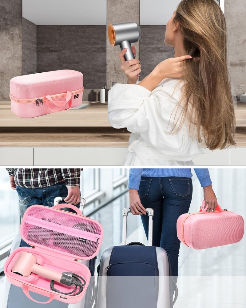 RAIACE Hard Storage Case Compatible with dyson Hair Dryer, Travel Carrying Bag. (for sale is case only). - Rose Red