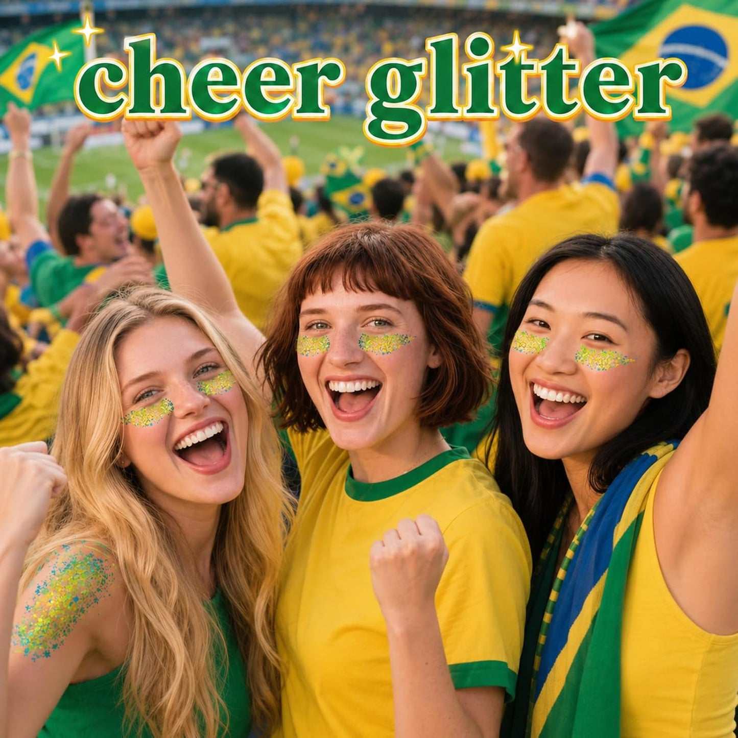 Gold Green Brazil Face Glitter Stick - Waterproof Cheer Makeup for Soccer Games | St. Patrick's Day Rave Accessories
