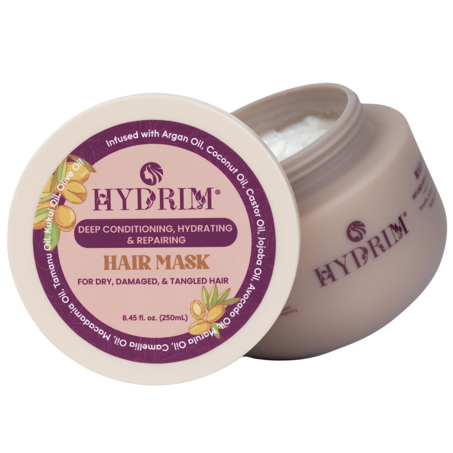 Hydrim Argan Oil Hair Mask, Deep Conditioning for Dry Damaged Frizzy Hair, Hydrating, Repair Treatment, Infused with 11 Nourishing Oils, Fresh Floral Aroma, 8.45 fl oz