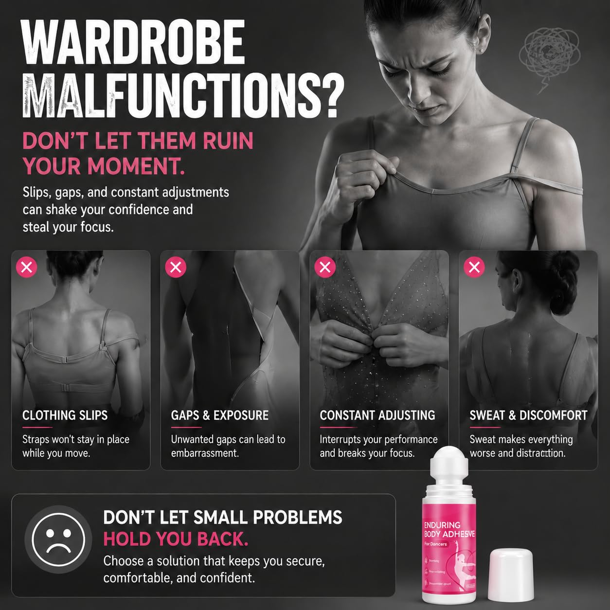 Body Glue & Body Adhesive for Clothing - Sweat-Resistant Roll-On | Clear, Hypoallergenic, 2 fl oz