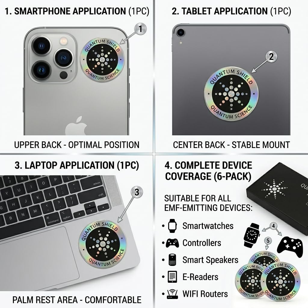EMF Protection Stickers for Cell Phones 6-Pack Silver EMF Blocker Neutralizer Discs for Phones, Tablets, Laptops, WiFi & 5G Devices