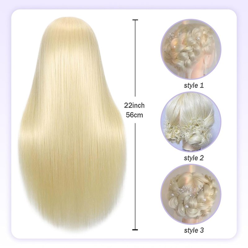 22-Inch Mannequin Head - Real Human Hair Cosmetology Doll for Hairdresser Practice | Blond, Includes Clamp & Tools