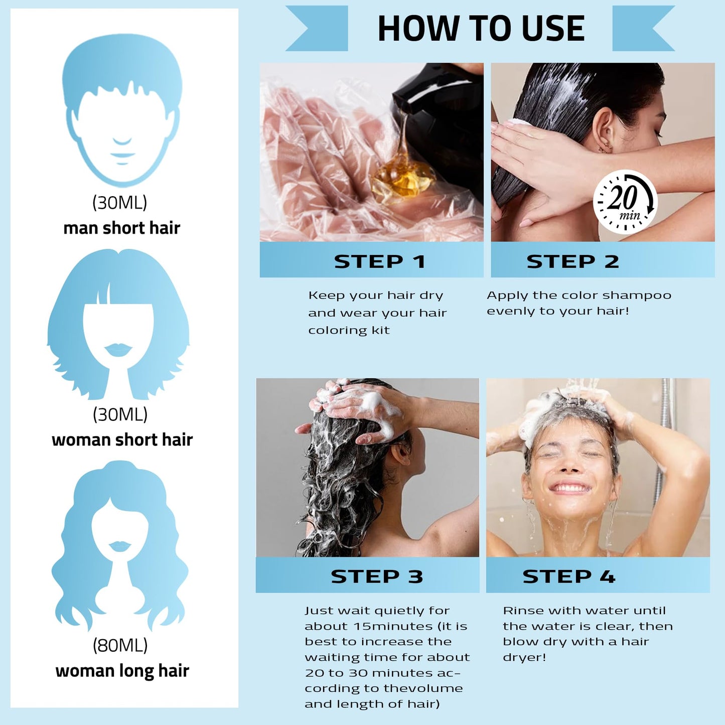 Mihkiom Brown Hair Dye Shampoo 3 in 1 for Women & Men, Hair Color Shampoo Refresh Hair Only 20 Mins - Natural Plant - Champu Para Pintar el Pelo