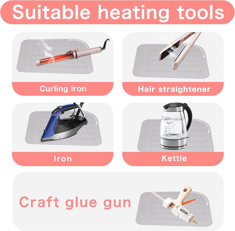 Flat Iron Hair Straightener Heat Mat - Silicone Non-Slip Pad | Large 11"x7.8" for Hot Tools & Curling Irons