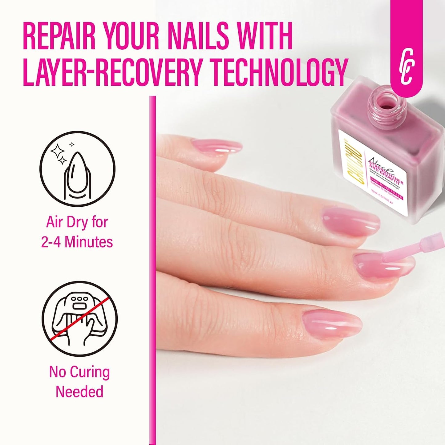 Nail Repair - 8 in 1 Dusty Rose Nail Hardener & Strengthener | Protein Ridge Filler for Weak Nails, 15ml