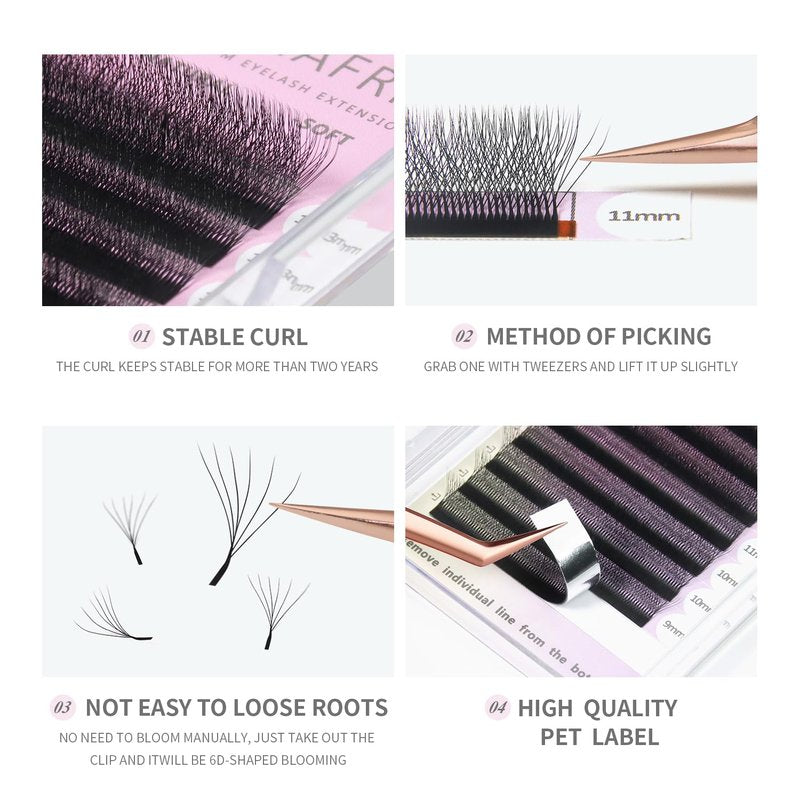 ANNAFRIS 6D Premade Fan W Shape Eyelash Extensions Volume Self Fanning False Lashes Makeup Supplies Professional Use Lash Extension