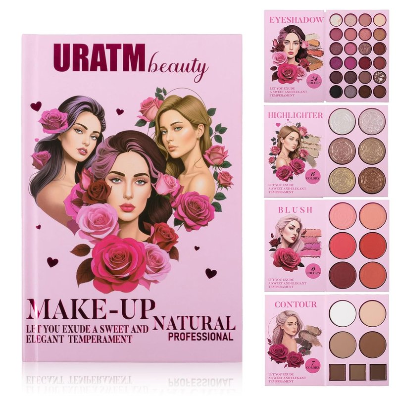 Makeup Book Palette - 24 Color Eyeshadow Set with Blush, Highlighter & Contour | Travel-Friendly Gift for Women & Teens